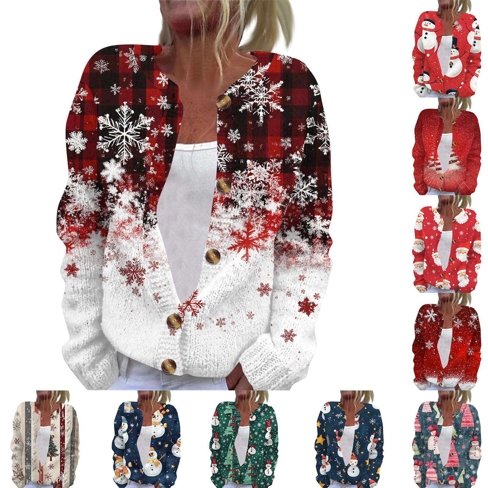 Ugly Christmas Sweaters for Women Plus Size Button Up Cable Knit Sweater Xmas Printed Winter Long Sleeve Cardigan