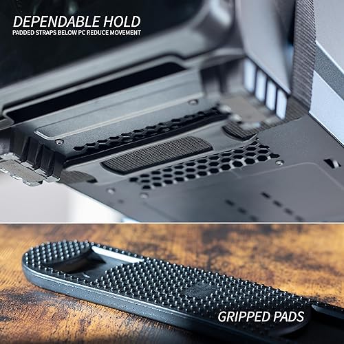 Miniatura 8 de VIVO Soporte de soporte de acero y correa ajustable para debajo del escritorio y montaje en pared, soporte para maletín de computadora, negro,