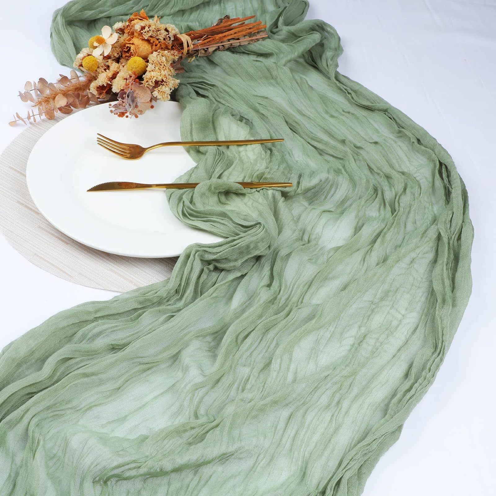 Bieżnik na stół, 6 szt., zielone chusty serowe, bieżnik na stół, muślin, styl boho, rustykalny bieżnik na stół na wesele, urodziny, dekoracja 90 x 300 cm