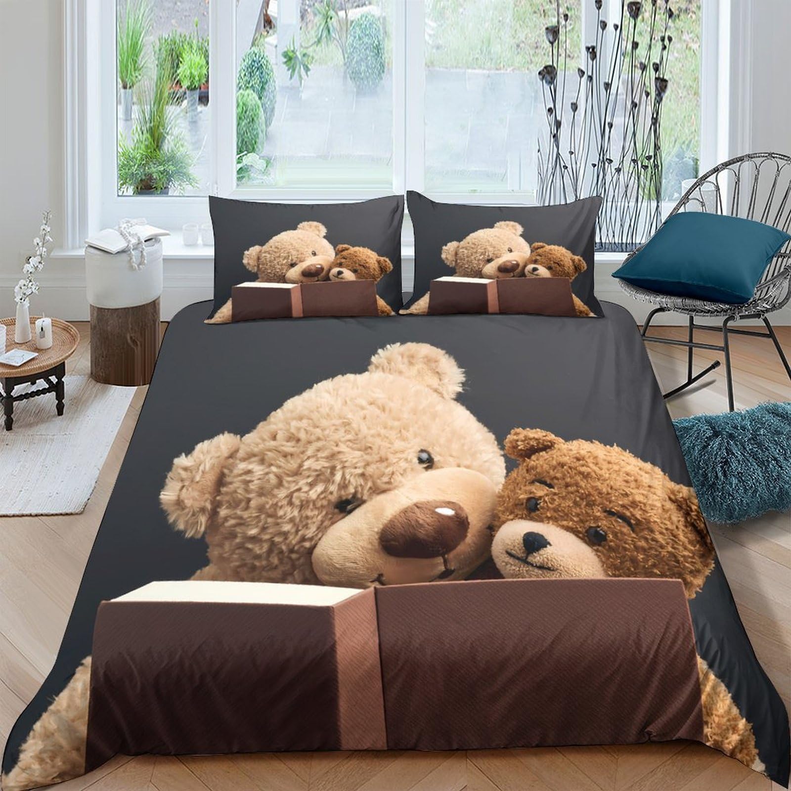 Ctjqhvkz Style-5 3D Printed Cute Teddy Bear Fitted Sheet Microfiber Soft Cartoon Plush Mattress Cover Bedroom Decor All Ages Single（135X200cm）