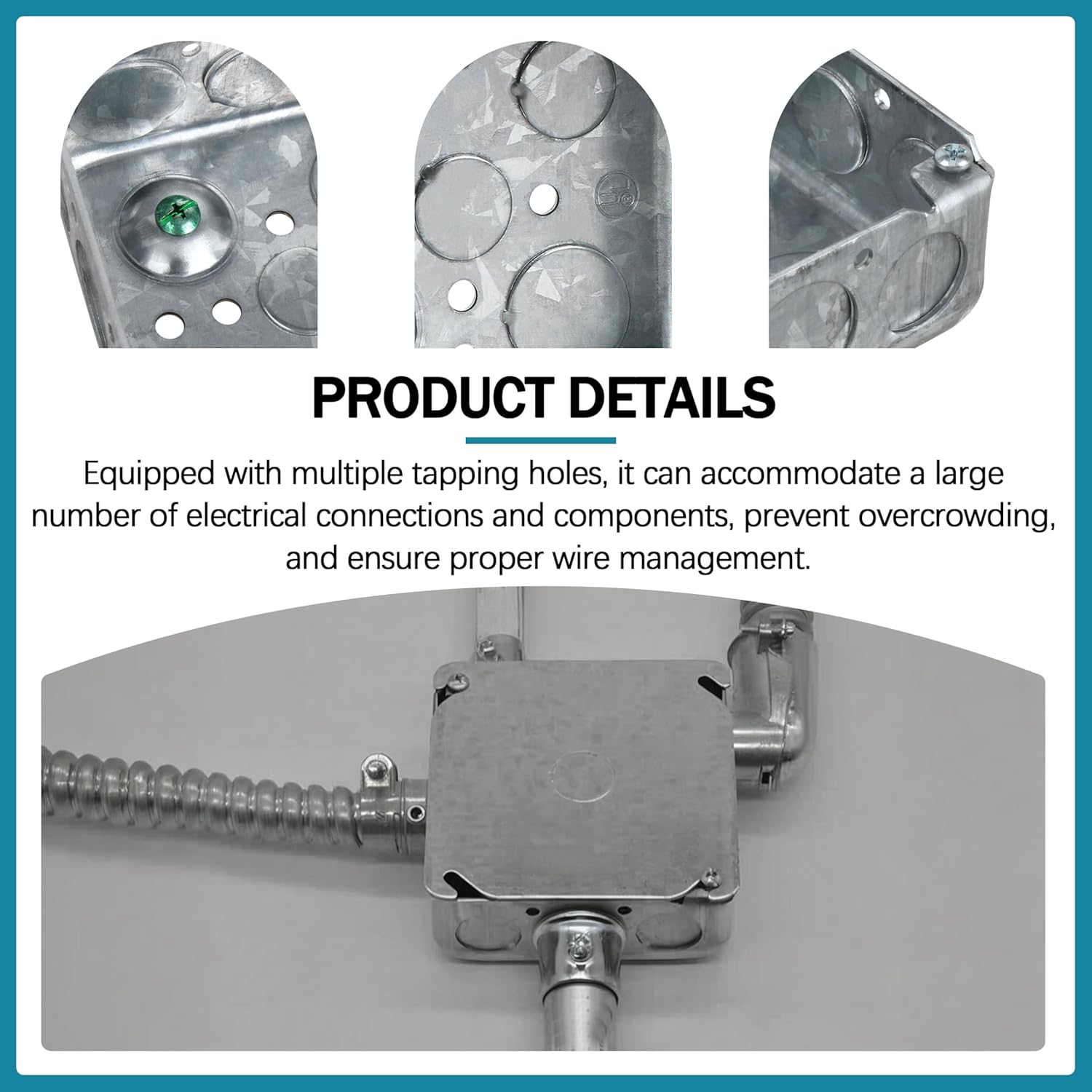 4 Inch Square Electrical Box,1-1/2'' Deep Metal Electrical Box,1/2'' and 3/4'' Knockouts(1 Pack)
