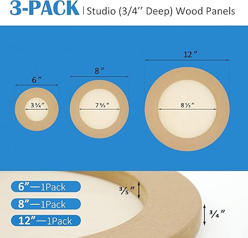 Miniatura 73 de Falling in Art Kit de paneles de lona de madera de abedul redondos sin terminar, 2 paquetes de 12 pulgadas de estudio de 3/4 pulgadas de profundidad