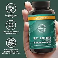 Vista 6 de Primal Harvest Paquete de 2 píldoras de colágeno múltiple para mujeres y hombres (tipo I, II, III, V, X), suplementos de colágeno para mujeres
