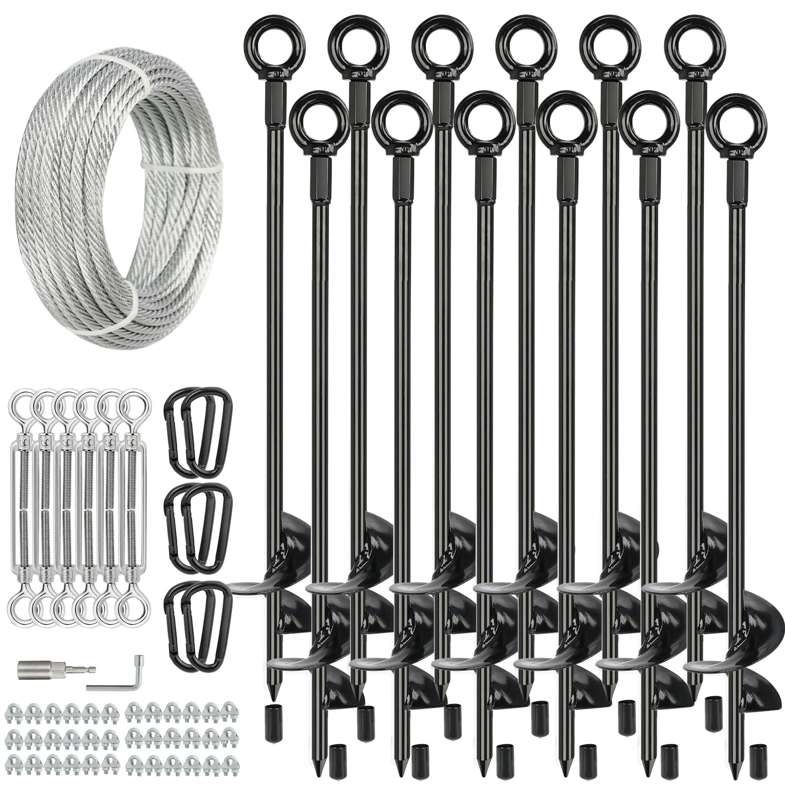 Photo 1 of ***Only has the anchors nothing else***hannger 12 Pcs 30" Long Ground Anchors Shed Anchors Kit with 3/16" Galvanized Cable & Turnbuckles & Carabiners, Heavy Duty Earth Anchors for Sheds Trees Trampoline Greenhouse Swing Set Tent***Only has the anchors not