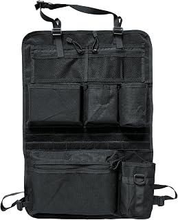 Taktischer Autositz Organizer - 42x62cm taktische Sitzrücken-Organizer, mit 2 Netztaschen, 3 Taschen, 1 Reißverschlusstasche, 1 Becherhalter & MOLLE-System- Ideal für Camping, Reisen(Schwarz)
