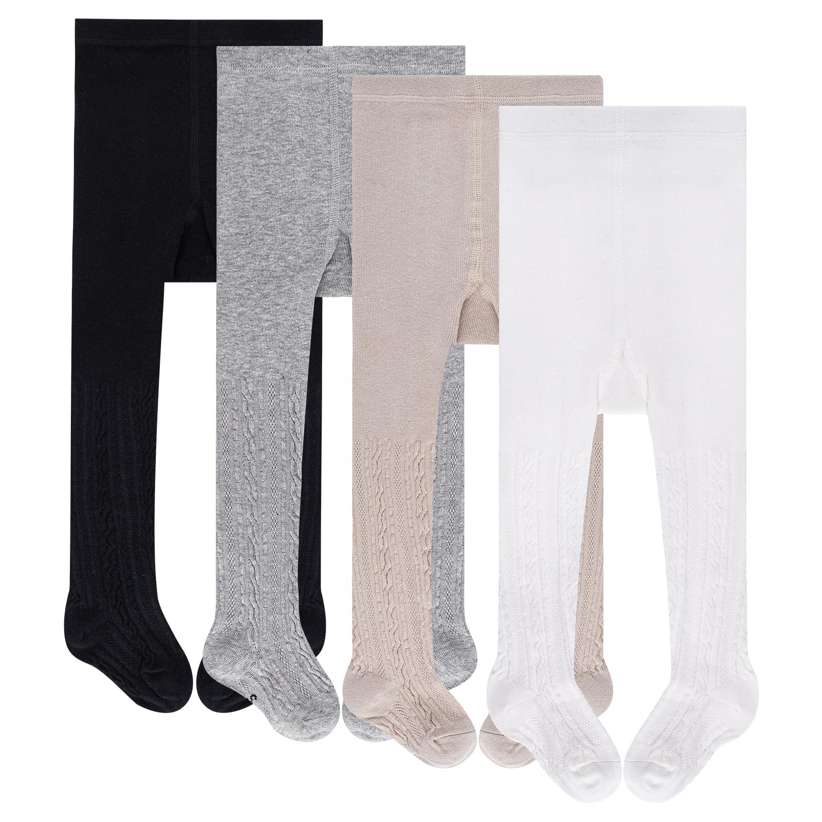 LoochingLooching 4 Pack Toddlers Girl Cable Knit Tights Cute Baby Kids Soft Cotton Pantyhose Footed Leggings Stockings Pants 1-9Years