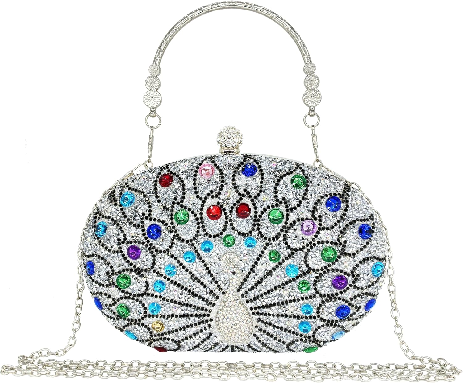 MAIRLOM Women's Evening Bags Sparkly Rhinestone Clutch Purses Luxury Diamond Peacock Handbag for Wedding Party Formal