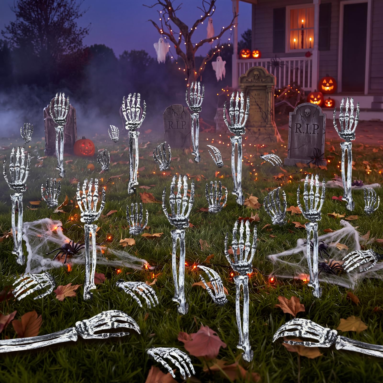 Junkin 28 Pcs/14 Pairs Halloween Skeleton Hands Stakes Groundbreaker Decor
