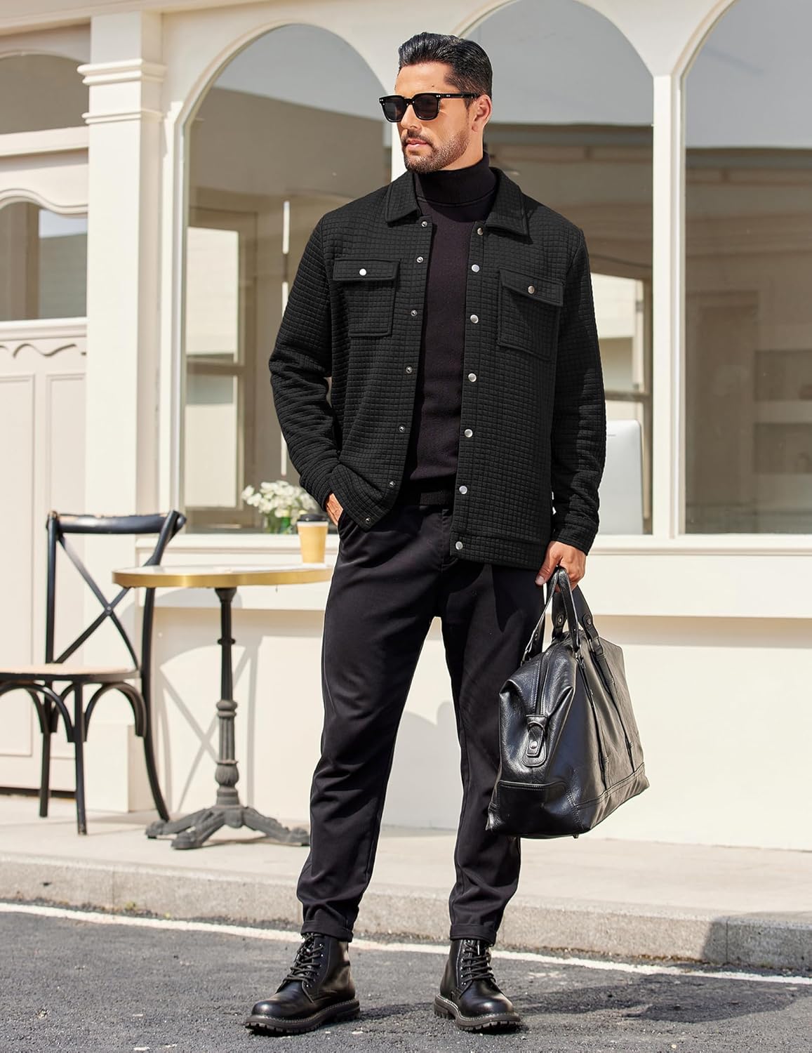 COOFANDY Mens Casual Shirt Jacket Button Down Waffle Jacket Long Sleeve Sweater Jackets Quilted Shacket Overshirt - Image 6