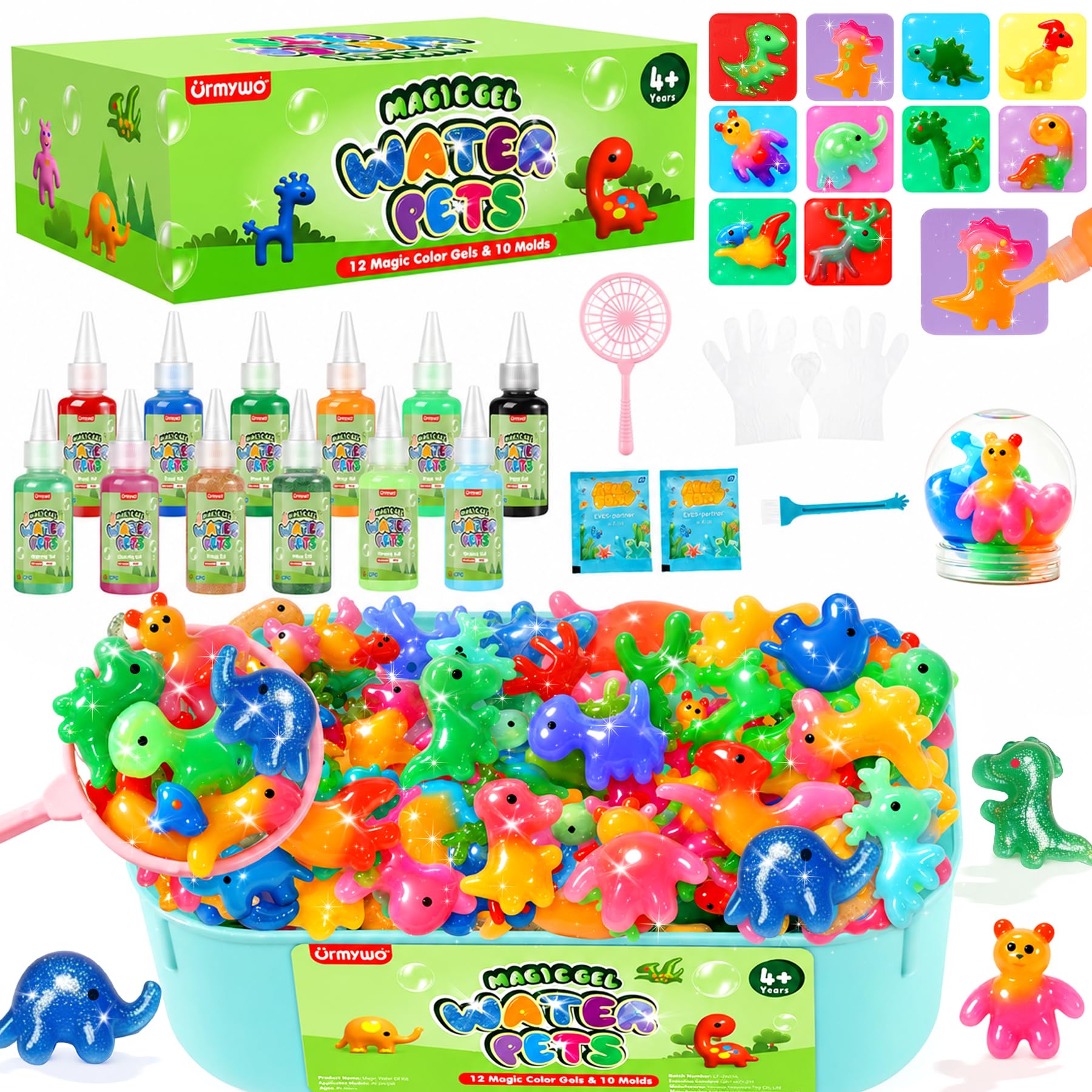Aqua Fairy Water Gel Kit - Magic Water Elf Toy Kit - Water Pets - Dinosaurs DIY Squishy Maker Set - 12 Gels & 10 Molds - Make Your Own Squishies Sensory Toys - Water Toys - Gifts for Kids Ages 4+