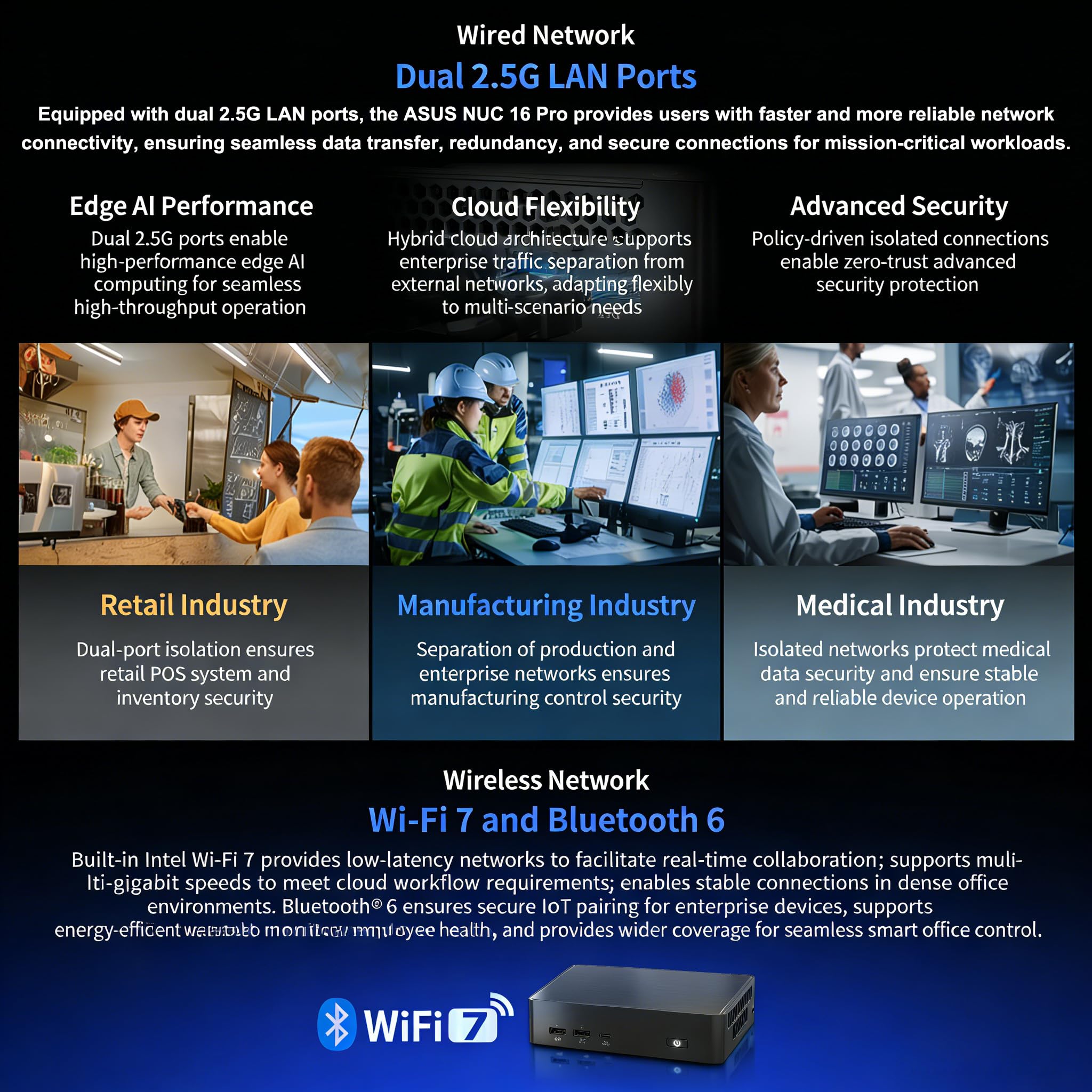 NUC 16 Pro Mini PC NUC16GDKU7, procesador Intel Core Ultra 7 356H, Wi-Fi 7, Bluetooth 6.0, LAN Dual 2.5G, Thunderbolt 4, Negro, 144 mm x 117 mm x 42 mm (32 GB de RAM + 2 TB SSD) — view 5