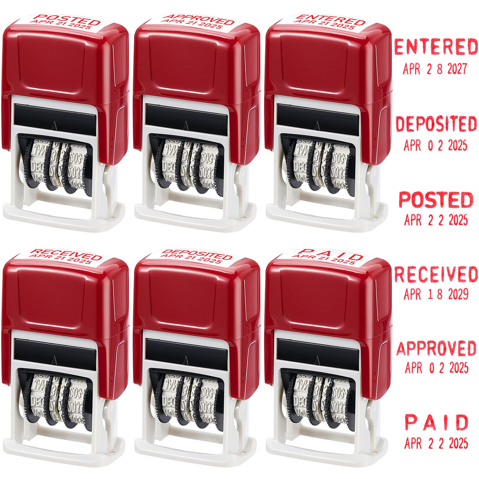 Crtiin 6 Pack Office Stamps Set Message Self Inking Rubber Date Stamps with Received Approved Deposited Paid Entered Posted Phrase and Date for
