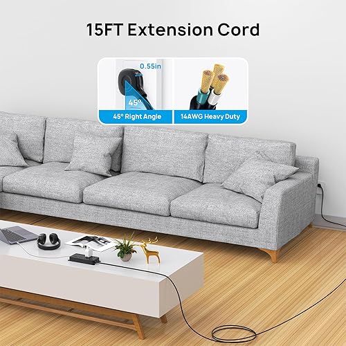 Miniatura 9 de TROND Regleta protectora contra sobretensiones, 7 tomas de corriente ampliamente espaciadas, 3 puertos de carga USB (1 USB C), certificación ETL