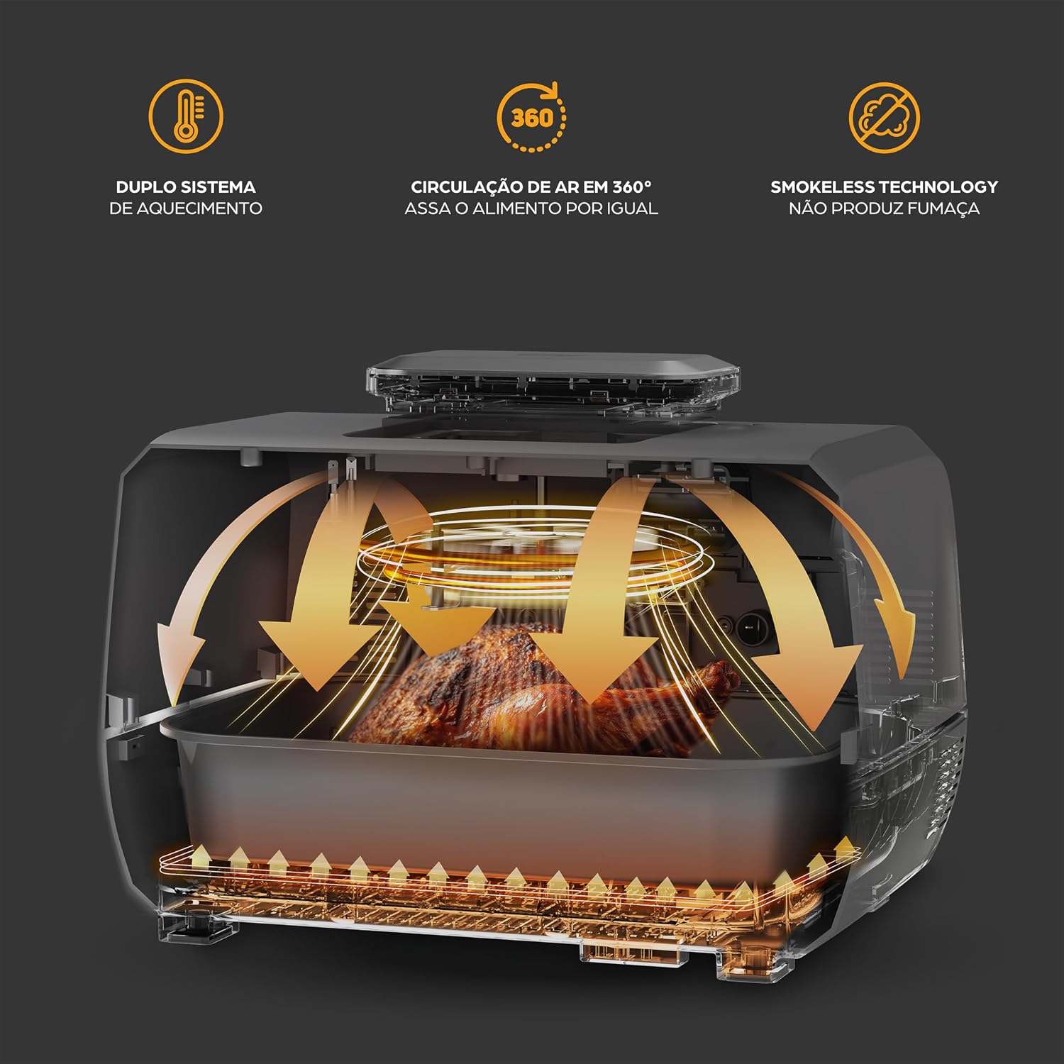 WAP Fritadeira Elétrica Air Fryer Barbecue Digital 12 em 1, 10 Litros, 4 Níveis de Temperatura, Antiaderente, 1800W 127V