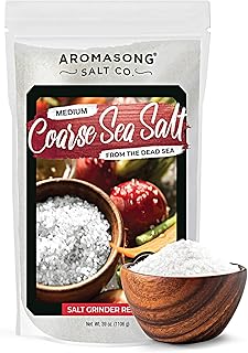 Aromasong 100% Natural Sea Salt, Coarse Grain, Large Bulk RESEALABLE Bag, 2.43 LBS, SUN DRIED from the Dead Sea, Unrefined, Gluten Free, Grinder Refill, Pure Sea Salt for Daily Cooking & Pickling Salt