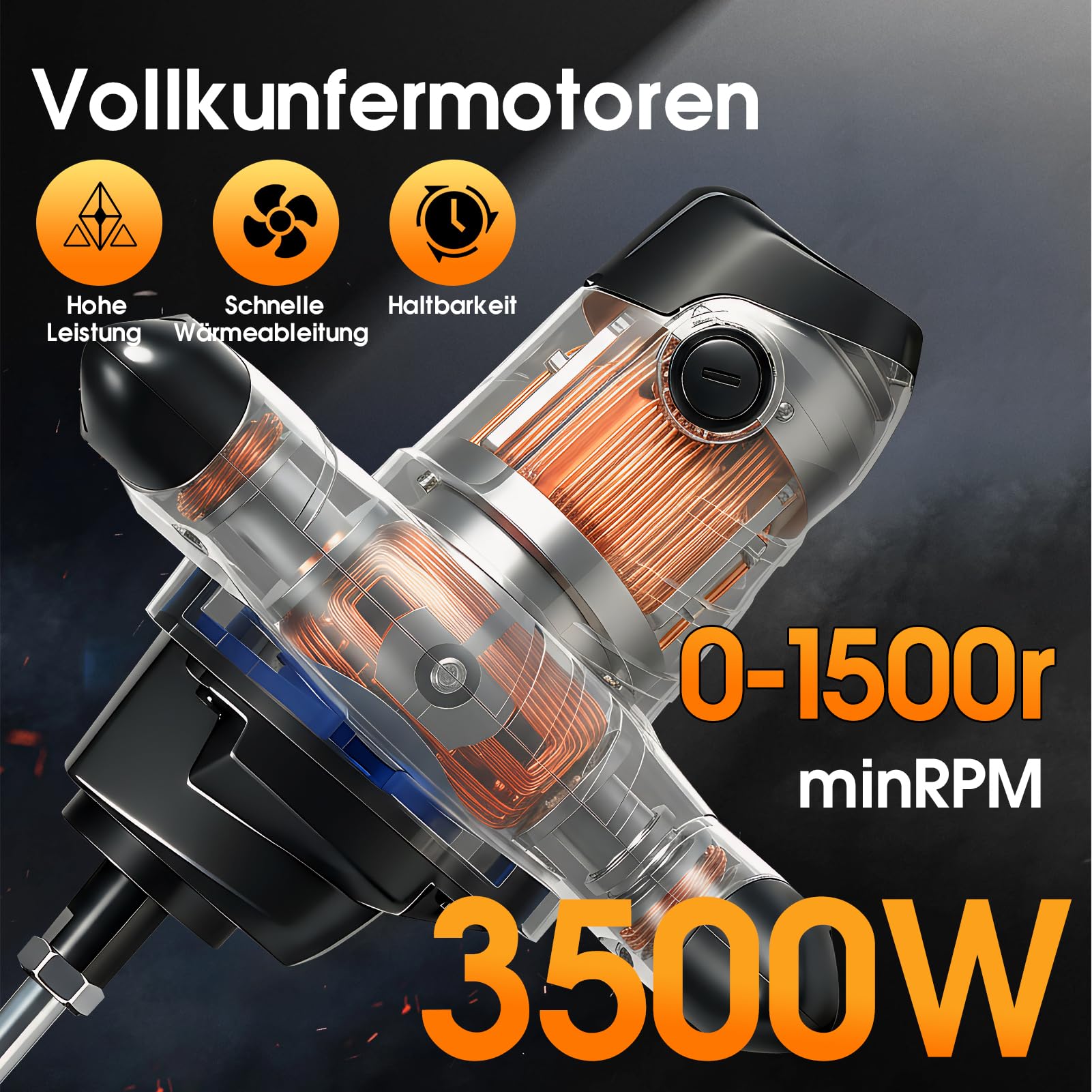 Mescolatore per malta da 3500 W, miscelatore per calcestruzzo, miscelatore per calcestruzzo, 6 velocità, regolazione della velocità, agitatore elettrico, miscelatore per malta M14, agitatore ø120 mm
