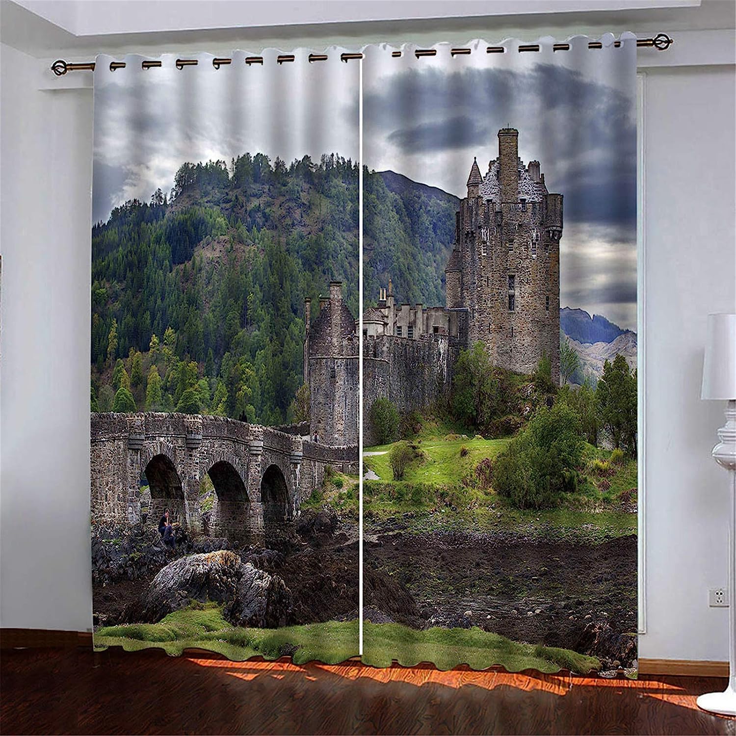 Gardinen Mit Ösen Braunes Schloss 2Er-Set Verdunkelungsvorhang, 3D Printing Shading Vorhänge Für Schlafzimmer Living Room Children's Room，100% Polye