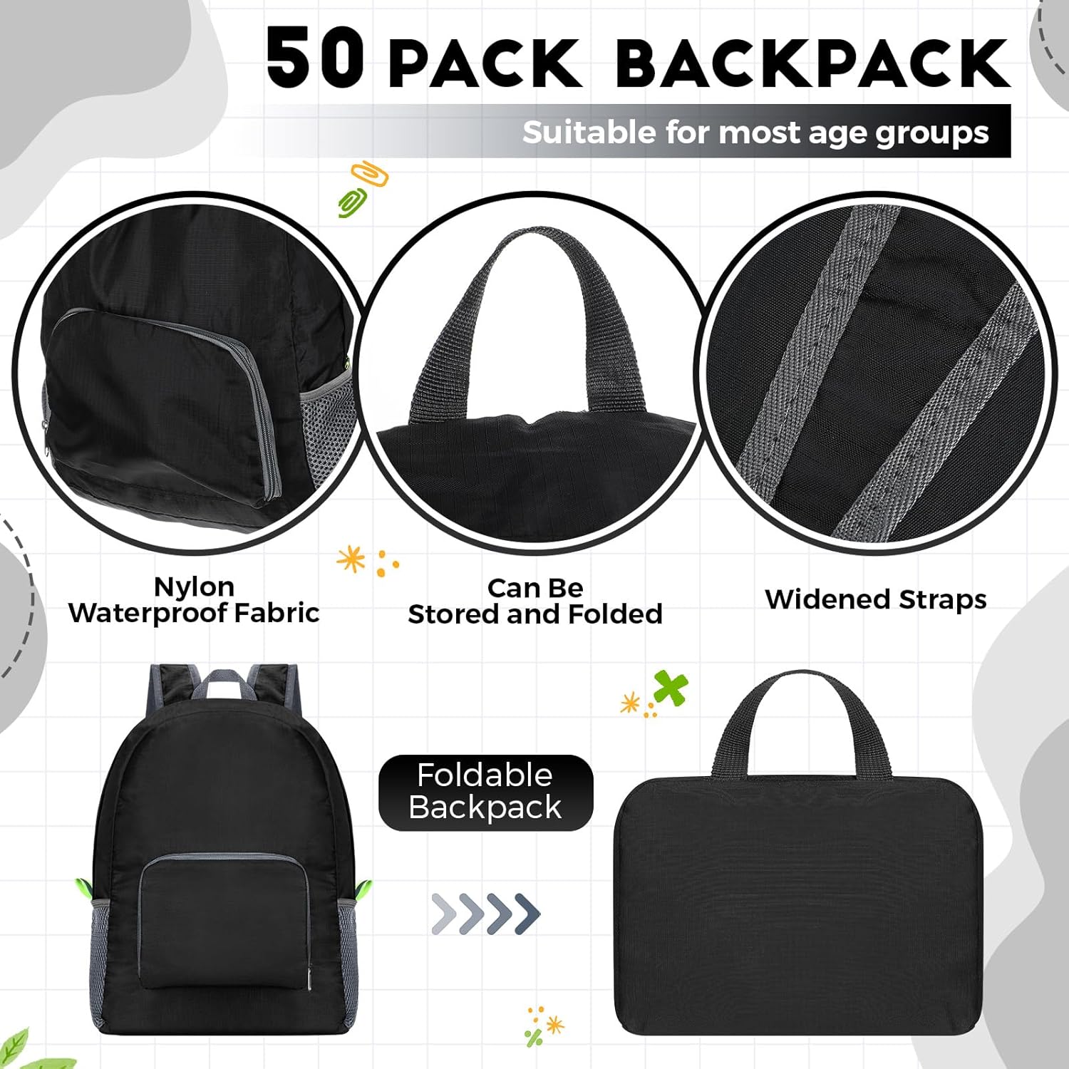 Eccliy 50 Pack Backpacks in Bulk 17 Inches Wholesale Back Pack Basic Backpack for adult Lightweight Outdoor Travel Bookbags(Black)