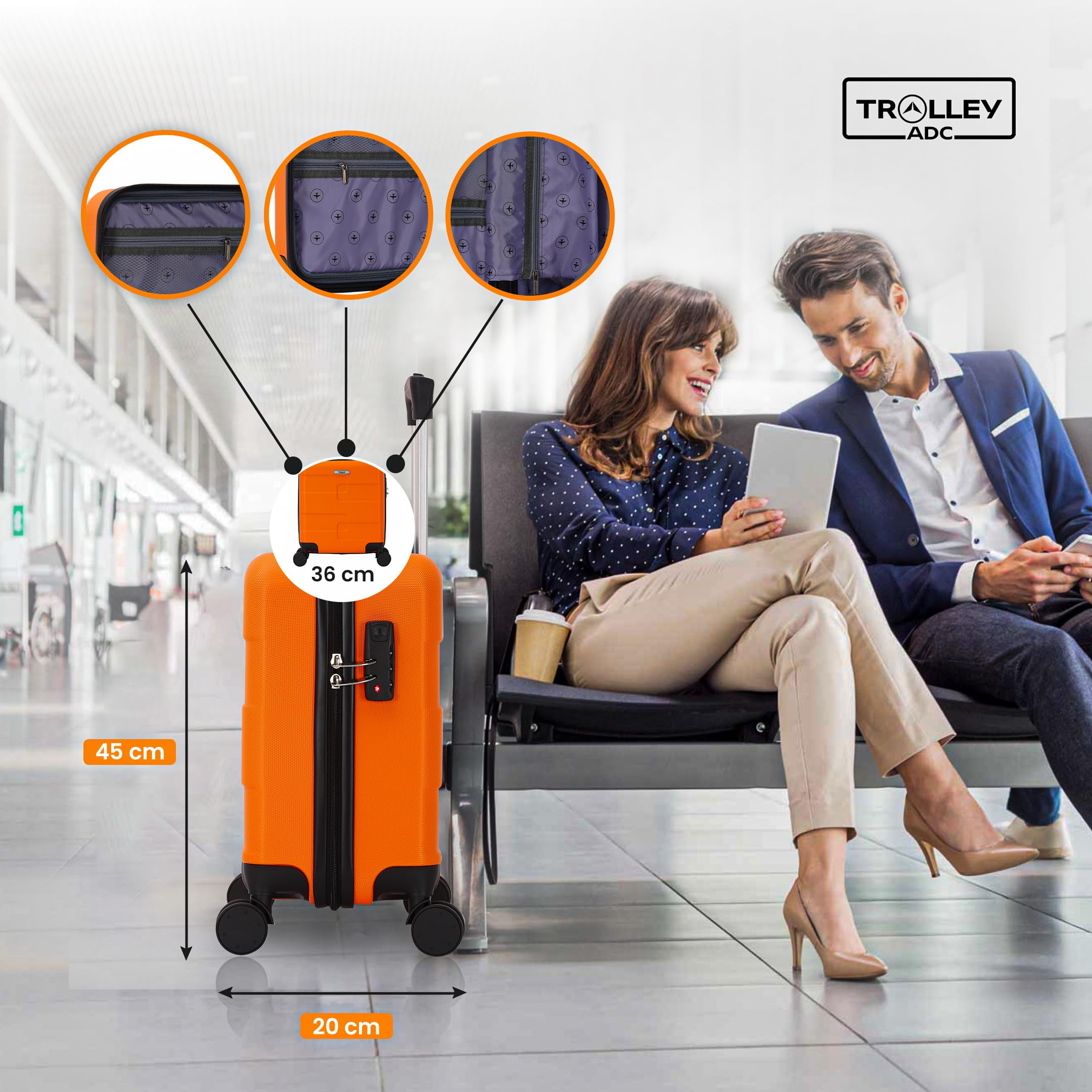 Valise Cabine 45x36x20cm - Approuvé Bagage Cabine EasyJet, Vueling & +100 Compagnies Aériennes - Coque Rigide Anti-Choc (Bleu Marine)