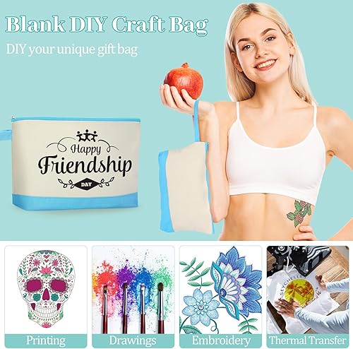 Miniatura 7 de Silkfly 15 bolsas de maquillaje de lona de algodón, bolsa de cosméticos de lona de 10.2 x 5.5 x 2 pulgadas, bolsas de maquillaje de dos tonos, a