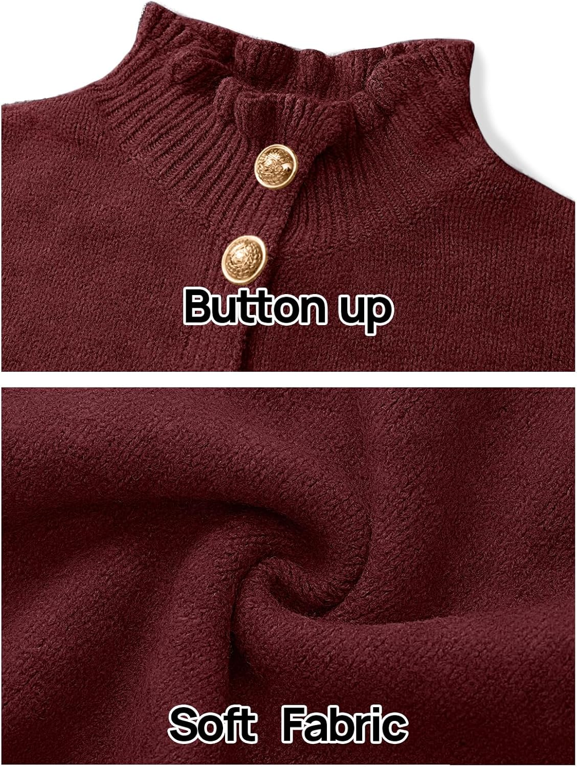MEROKEETY Women's Fall 2026 Chunky Cardigan Sweaters Trendy Ruffle Button Down Long Sleeve Casual Knit Coat Winter Clothes - Image 5