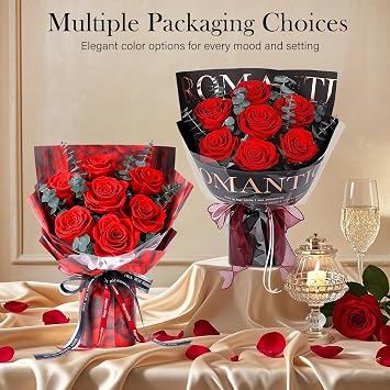 Preserved Flowers for Delivery, 7 Red Roses Black Wrap, Gifts for Women Her
