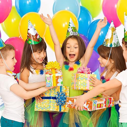 Miniatura 6 de 30 sombreros de fiesta de animales para niños, sombreros de cono de cumpleaños de safari, 6 x 7.87 pulgadas, suministros de fiesta de cumpleaños de