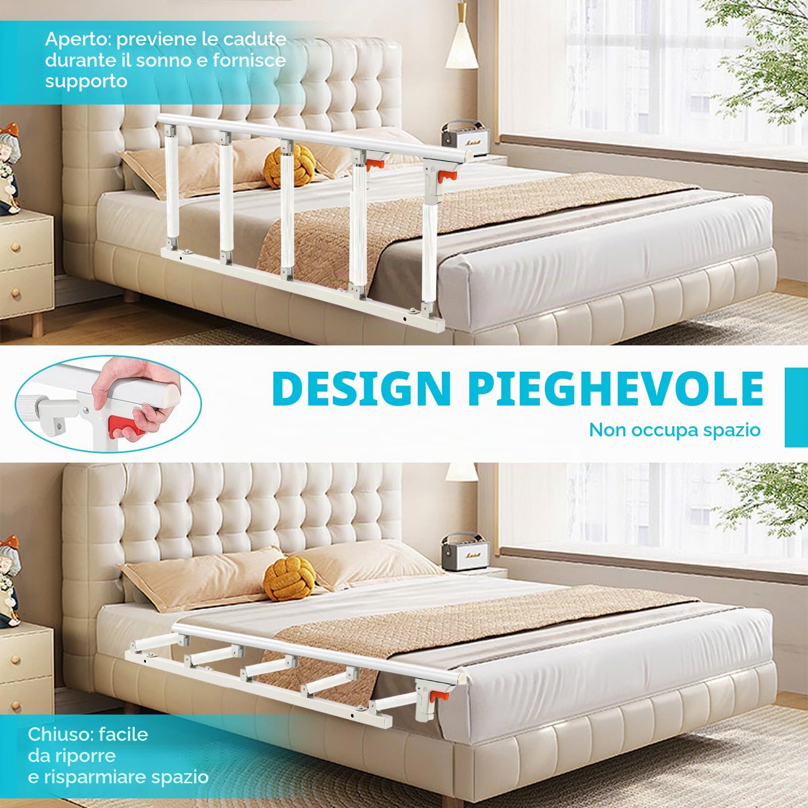 Sponda per letto per anziani, sponda letto matrimoniale pieghevole, sponda letto bambini di sicurezza, adatta per la protezione anticaduta di anziani, donne incinte, disabili e bambini