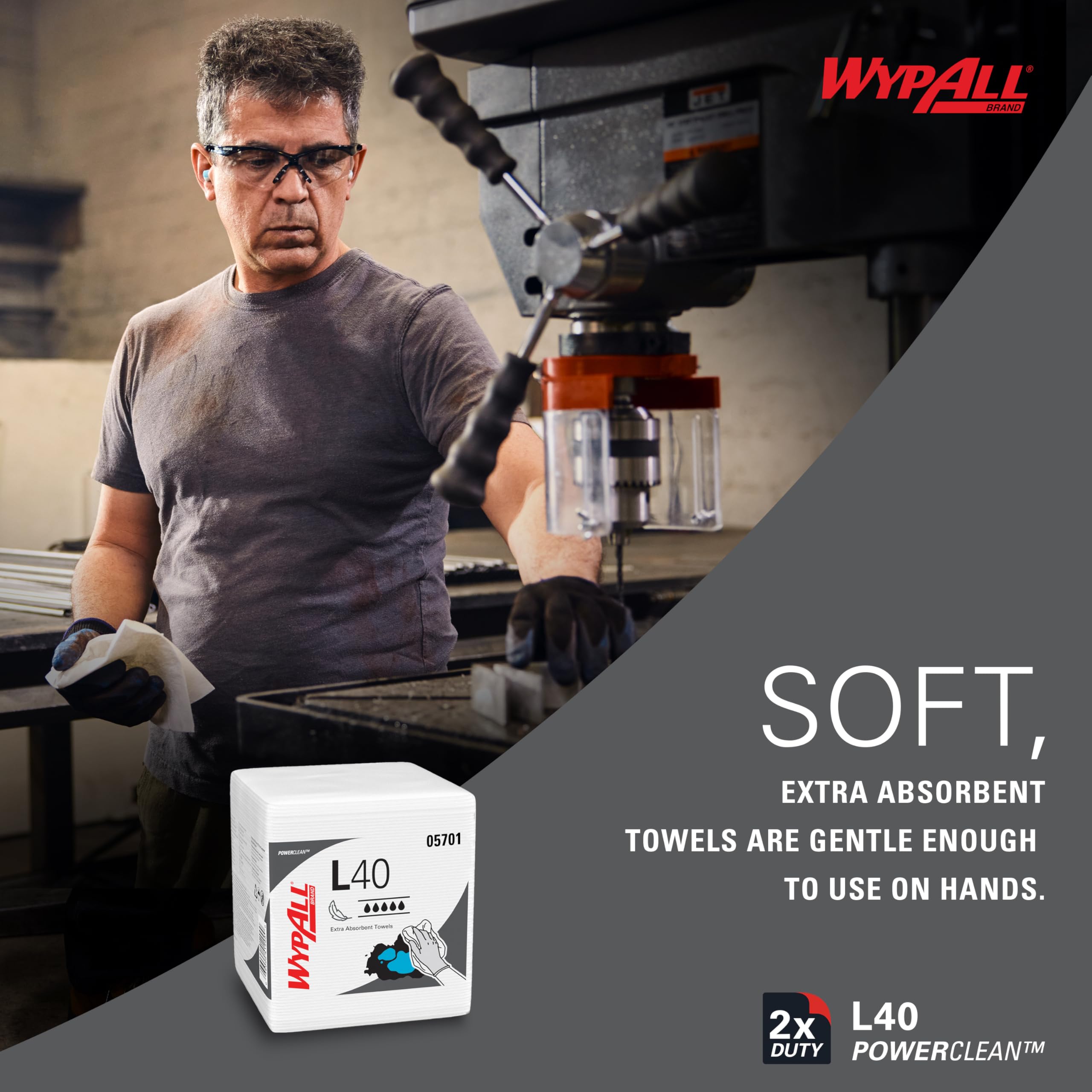 WypAll® L40 Extrasaugfähige Tücher 7471, besonders weiche, schnell absorbierende Einmaltücher, 18 Packungen x 56 viertelgefaltete Tücher (insges. 1.008)