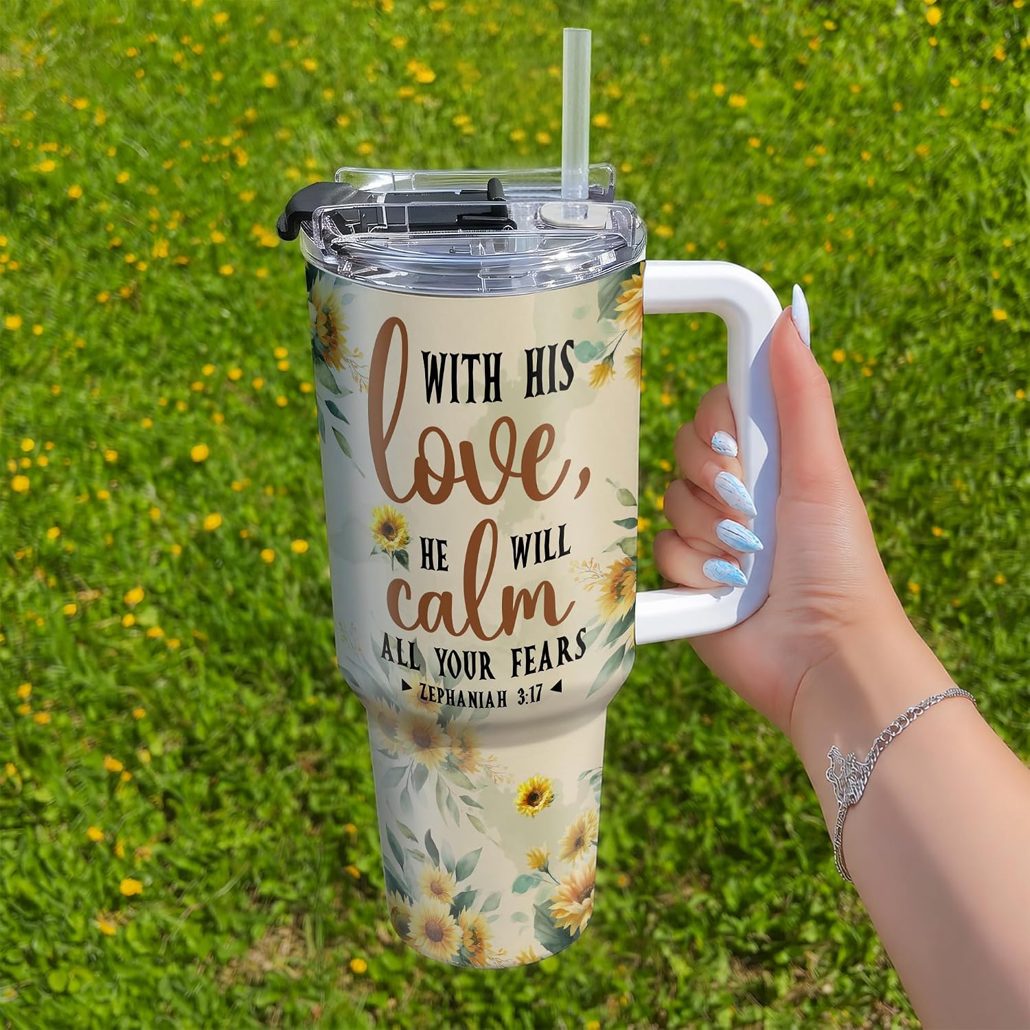 Hyturtle Personalized Highland Cow 40oz Tumbler with Lid and Straw, Cow Christian Bible Gifts for Girls Women, Best Birthday Christmas Gift Ideas for Friends Custom Name Stainless Steel Travel Cup