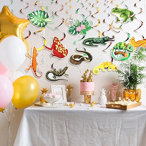 Miniatura 4 de 36 piezas de espirales colgantes de reptiles, decoraciones de fiesta de la selva, serpentinas de aluminio para decoración de techo de lagarto de