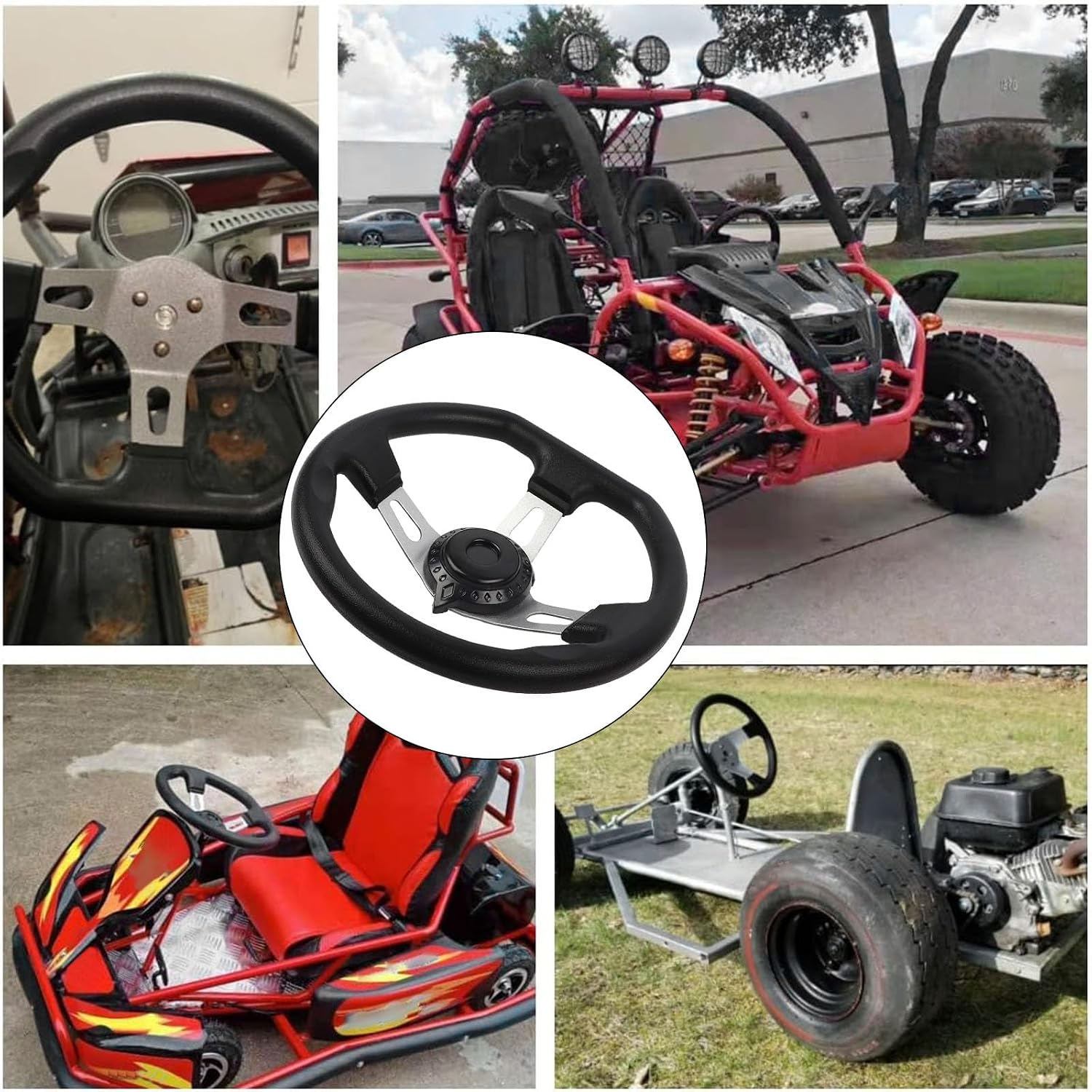 FLYPIG 270mm Steering Wheel Go Kart Off-Road 3 Spokes Vehicle PU Foam Interior Steering Wheel For Go Kart (10.63")