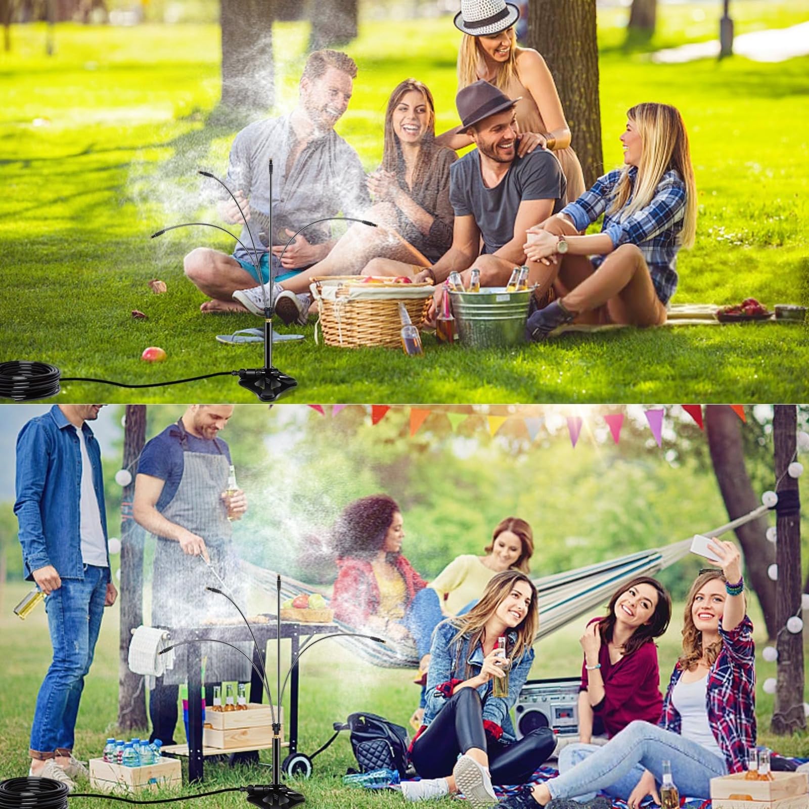 Generisch Stand-Nebel-Kühlsystem, Flexibler Stand-Nebel mit 8 m Schlauch für die Terrasse, tragbarer Nebelspender für Grillen, Pool, Haustierkühlung und Wasserspiele für die ganze Familie