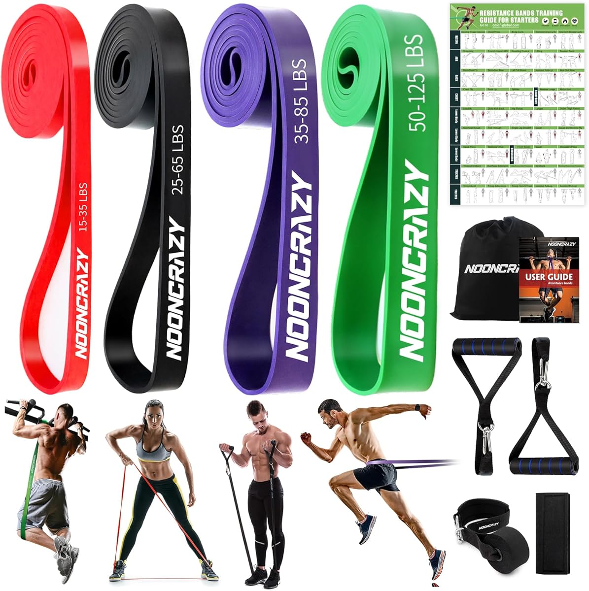 nooncrazy Resistance Bands Set, Pull Up Assistance Bands 4 Different Levels with Handles & Door Anchor & Training Poster, Gym Bands for Strength Training, Yoga, Muscle Toning for Men and Women : Amazon.co.uk