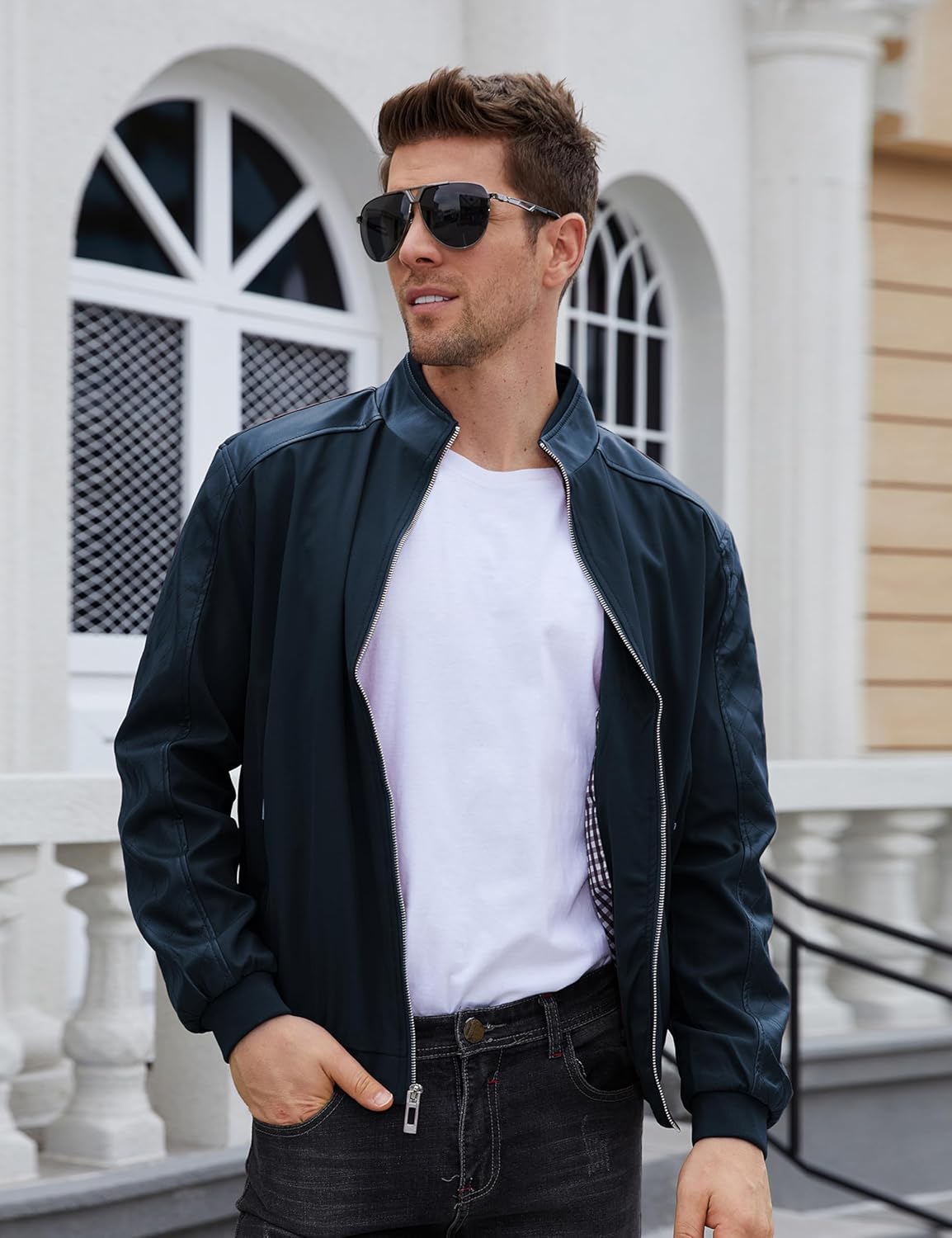 Tanming Men's Casual Slim Fit Lightweight Zip Up Softshell Bomber Jacket - Image 3