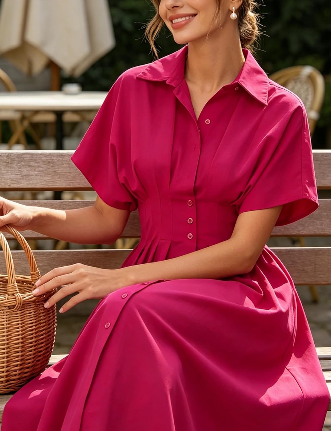 Yeokou Shirt Dress for Women Summer Casual Short Sleeve Button Down Loose Pleated Maxi Sundress with Pockets