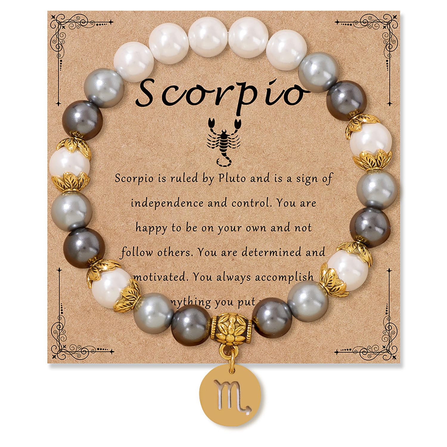 GLMOCM Zodiac Signs Spirit Bracelet Zodiac Bracelet for Women Men Adjustable 12 Constellation Bracelet White and Grey Pearl Beaded Stretch Bracelet