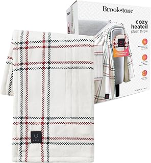 Heated Throw Blanket - Heat Blankets Electric - Faux Fur Heated Throw Blanket- 4 Heat Settings, 4-Hour Auto Shut Off, 100% Polyester, 50"x60" - Holiday Ivory Windowpane