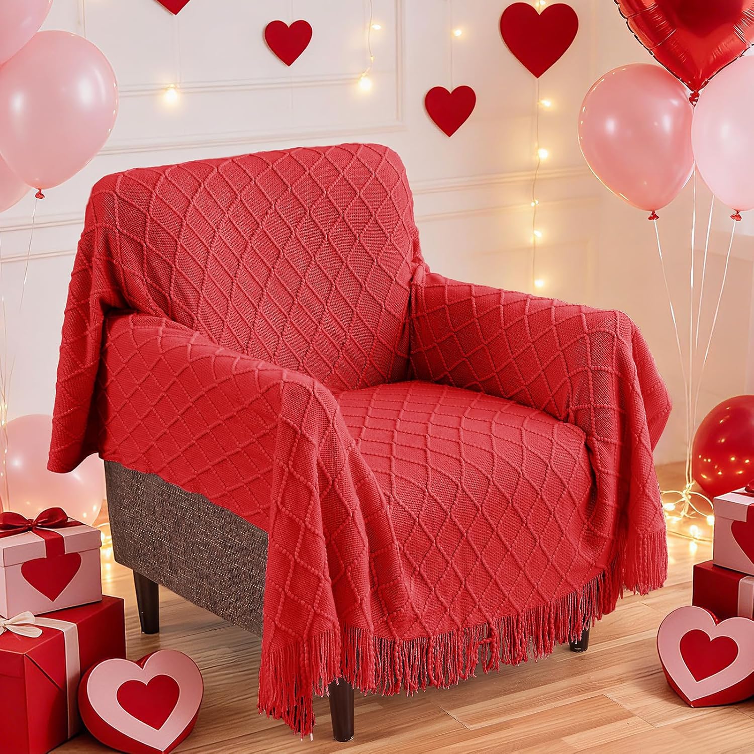 inhand Knitted Gifts Red Throw Blankets for Couch,Valentines Day Decor for Her Him Girlfriend Wife, Romantic Lightweight Decorative with Tassel, Farmhouse Warm Woven for Women,50"x60" - Image 4