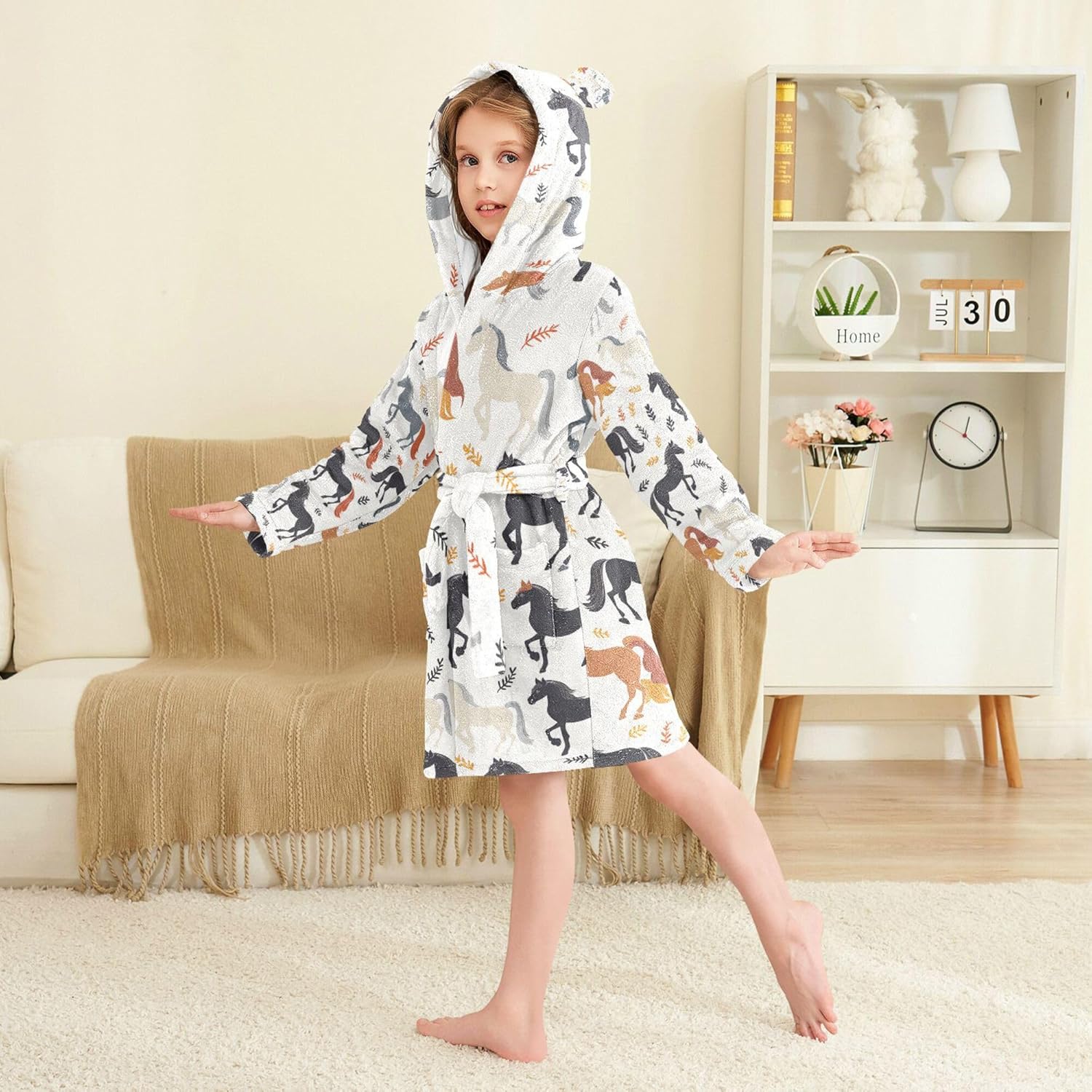 Bathrobe Hooded Unisex Winter PJ Robe Soft Fleece Robe Pajama Sleepwear 2-12 Years