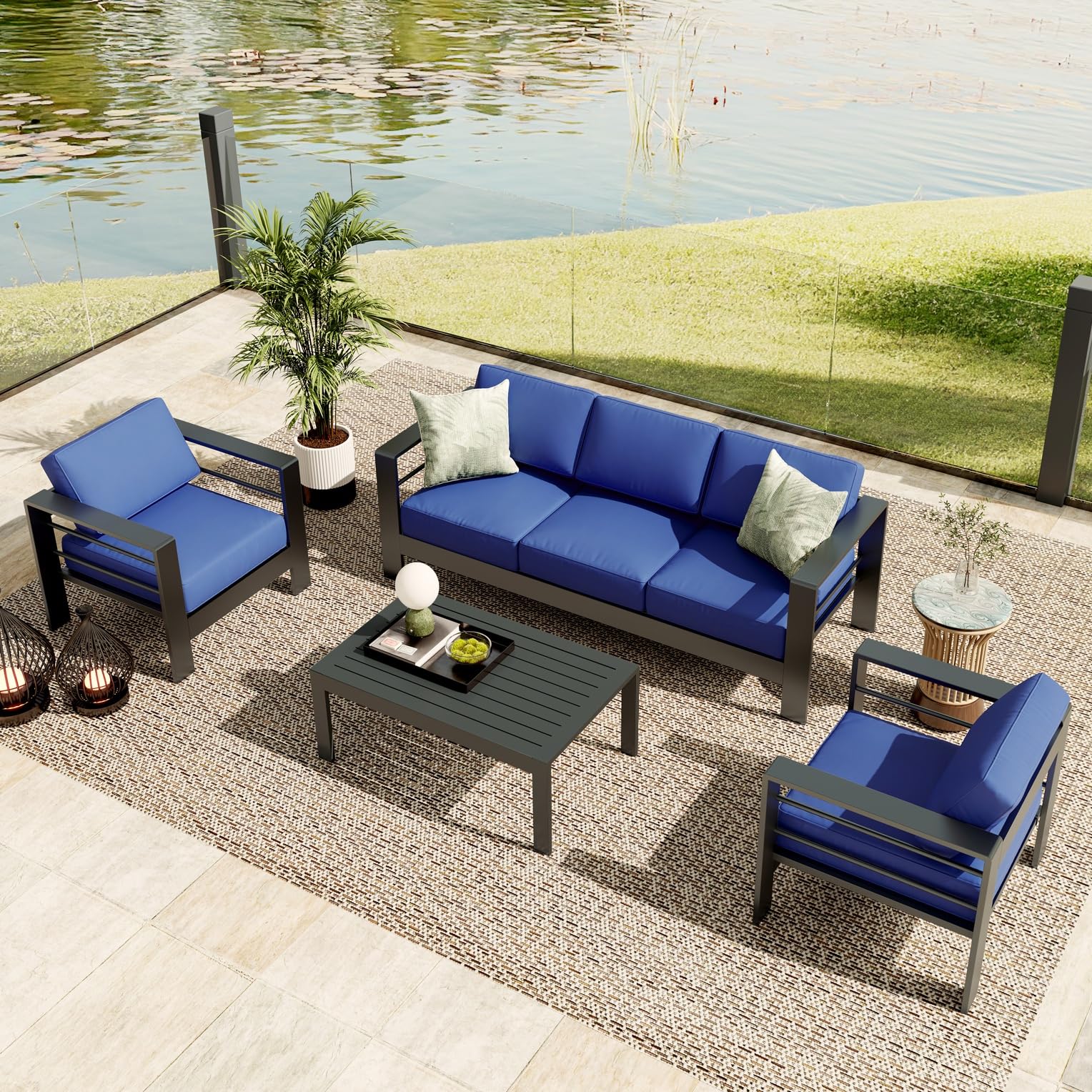 Photo 1 of *PARTIAL SET*
GAOMON 5 Seats Aluminum Patio Furniture Set, 4 PCS Outdoor Sectional Conversation Set with 4" Wide Armrest, Backyard Sectional Sofa Set with Coffee Table & Thick Cushions, Blue