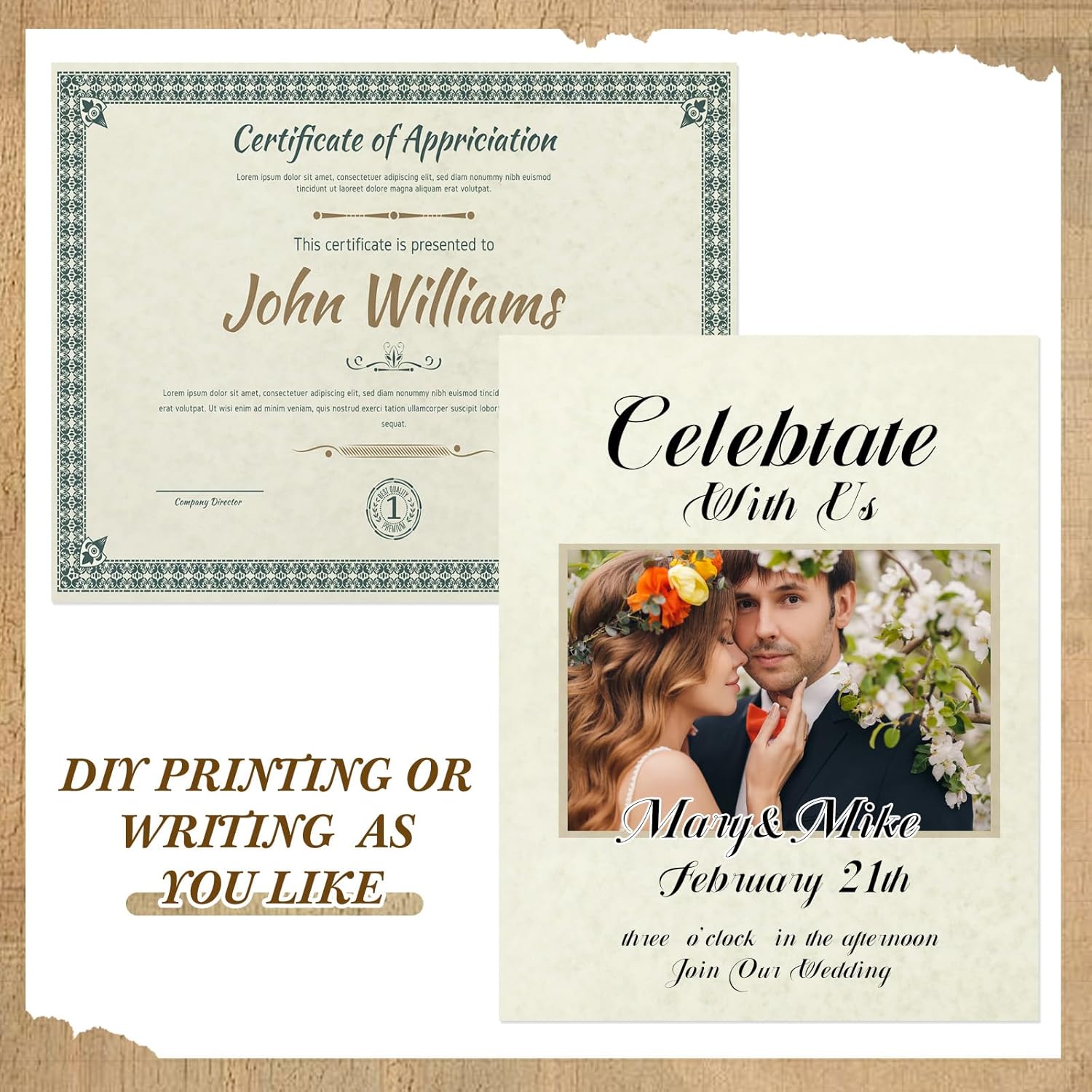 Epakh 200 Sheets Old Age Parchment Paper 8.5 x 11 Inch Standard Letter Vintage Colored Old Parchment Semblance Double Side Printing Paper(Lvory)