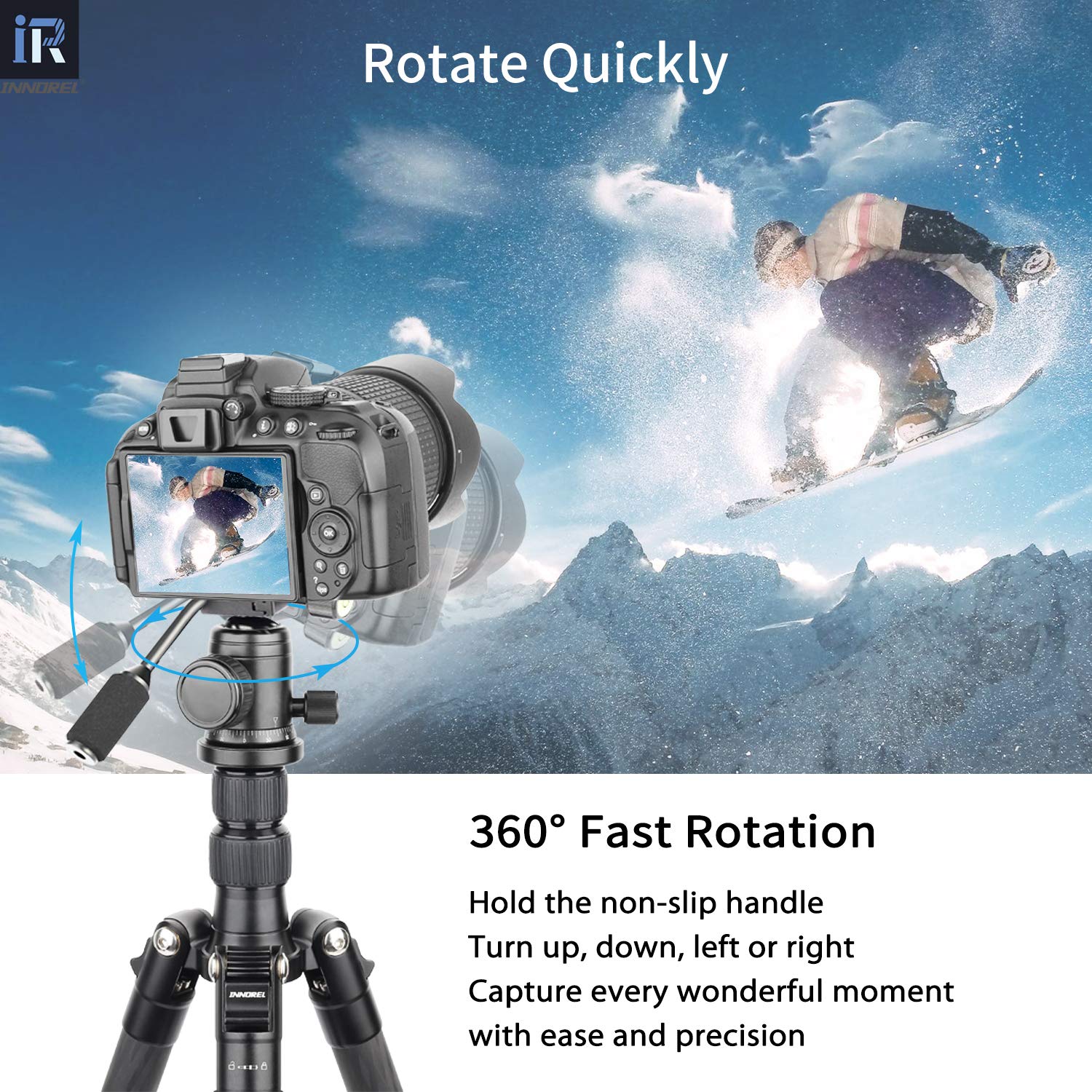 INNOREL D30 Testa per Treppiede Sferica Panoramica Interamente in Metallo CNC ， Con Maniglia e Clip per Telefono, per Monopiede, DSLR, Videocamera, DV, Telescopio ， Carico Massimo 22 libbre / 10 kg