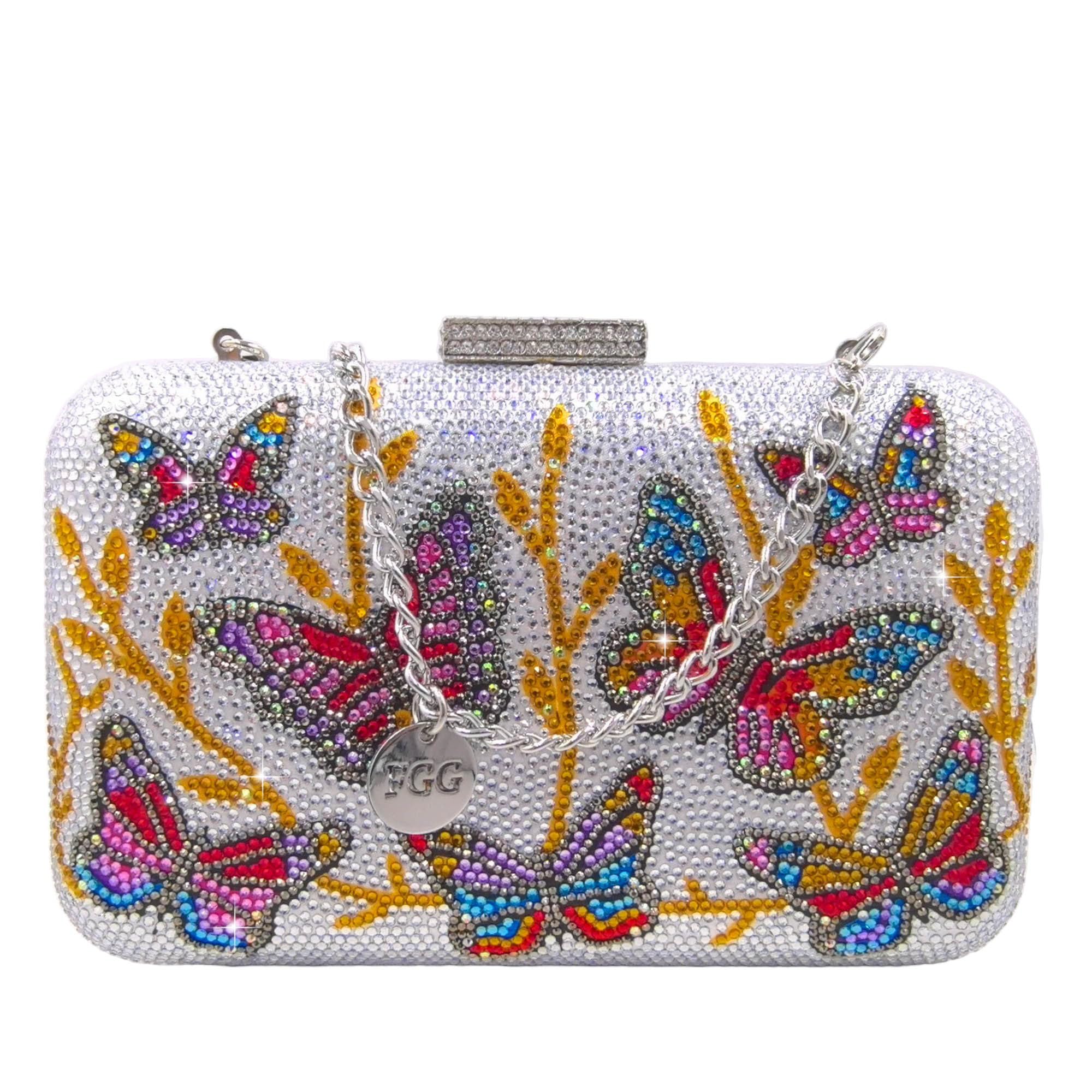 Boutique De FGG Butterfly Clutch Purses for Women Formal,Rhinestone Evening Bags and Clutches,Sparkly Crystal Clutch Handbag