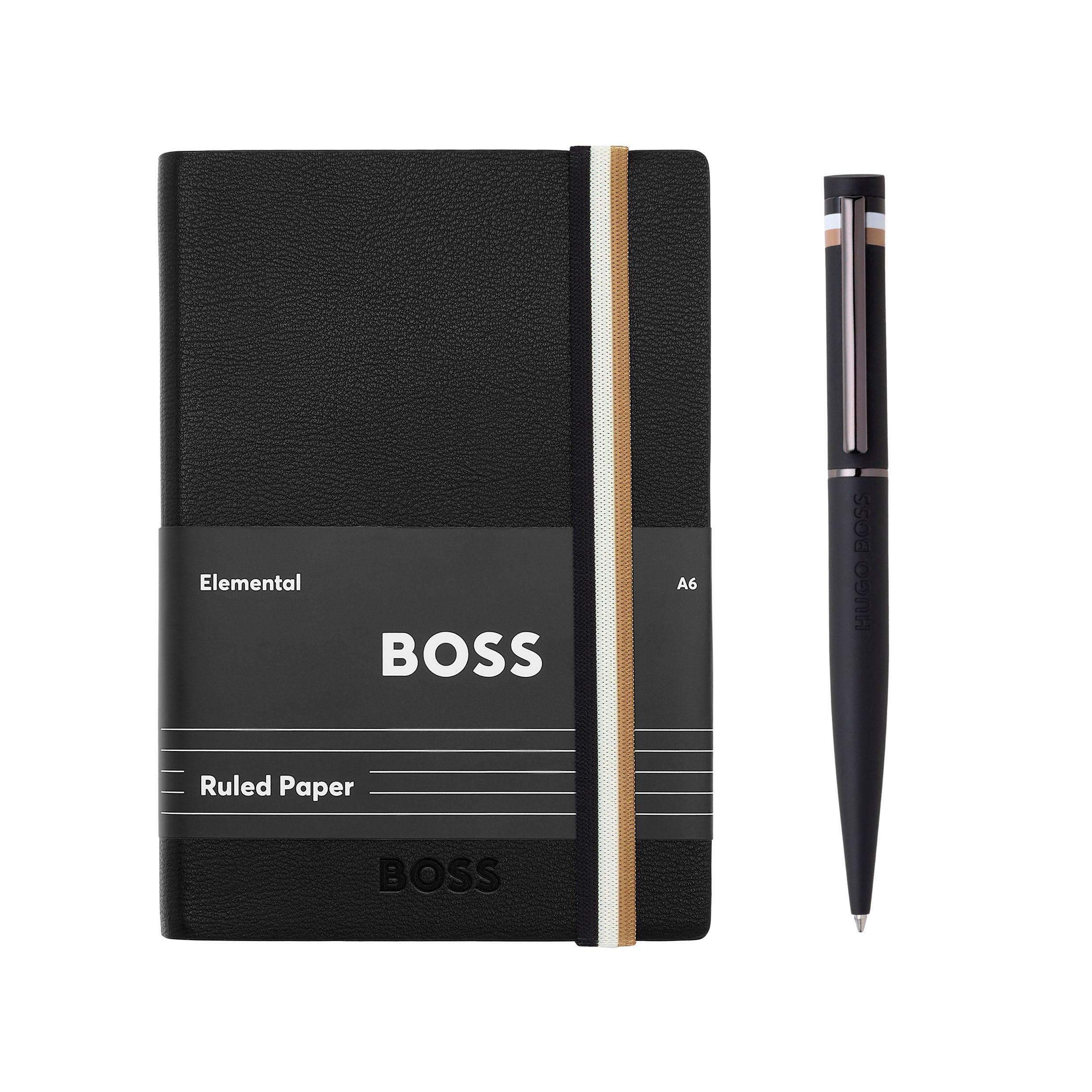 BOSS HUGO Schreibset Black – Kugelschreiber Iconic Black & A6 Notizbuch – Edles Geschenkset in Schwarz