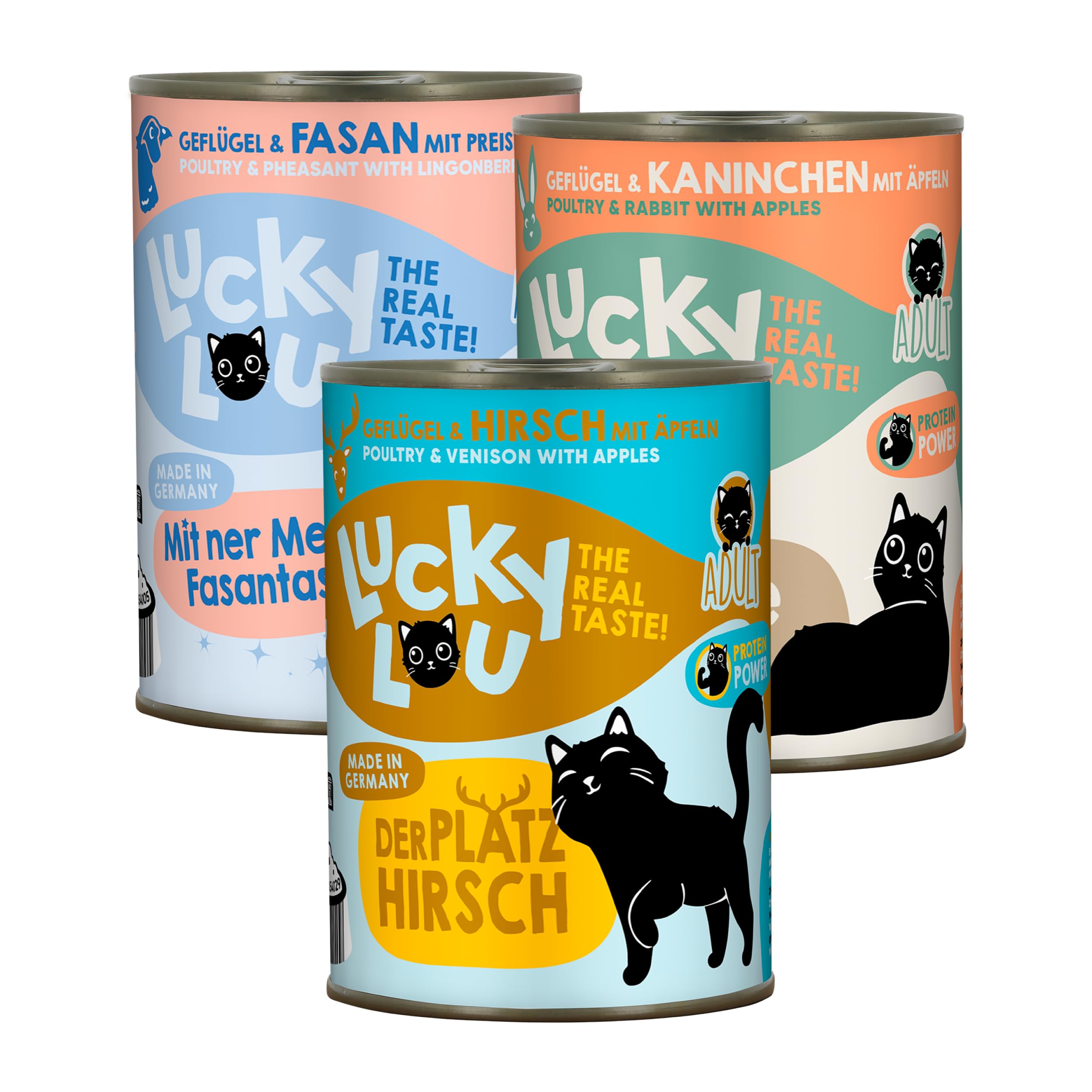 Lucky Lou Adult Mix-Paket Katzenfutter nass - 18 x 400g - hochwertiges Katzenfutter mit viel Protein - Nassfutter getreidefrei & ohne Zucker