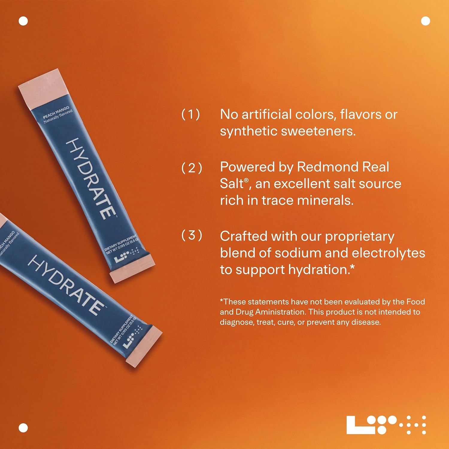 LTH Hydrate Hydration Mix - NSF Certified for Sport - Premium Electrolyte Powder - with Redmond Real Salt - Plant-Based, Non-GMO, Gluten & Dairy Free - 15 Single-Serve Packets (Peach Mango) - 2-Pack - Image 7