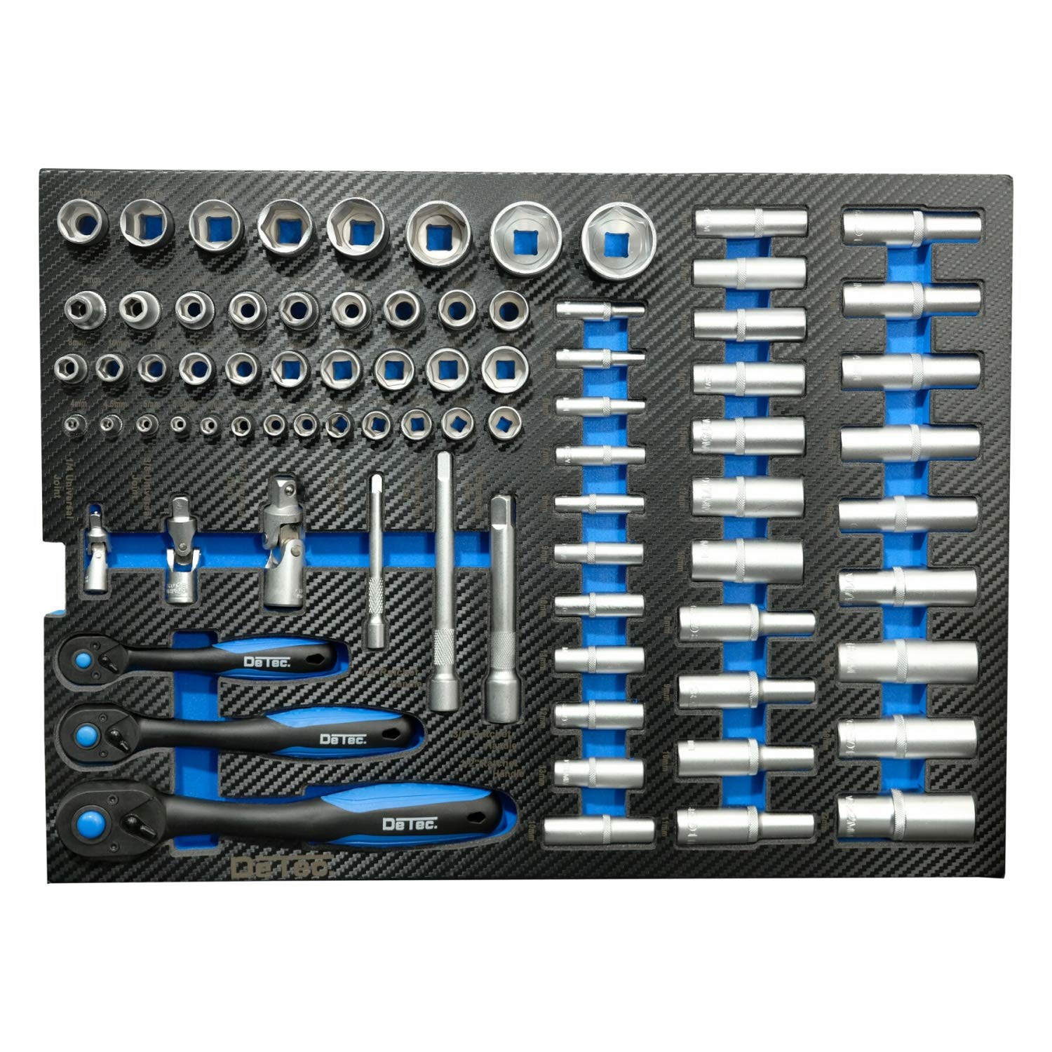 DeTec. 3066 Servante d'atelier 6/6 tiroirs avec boîte à Outils Pliable (Caisse à Outils portative avec Plateaux à Outils Aspect Carbone)