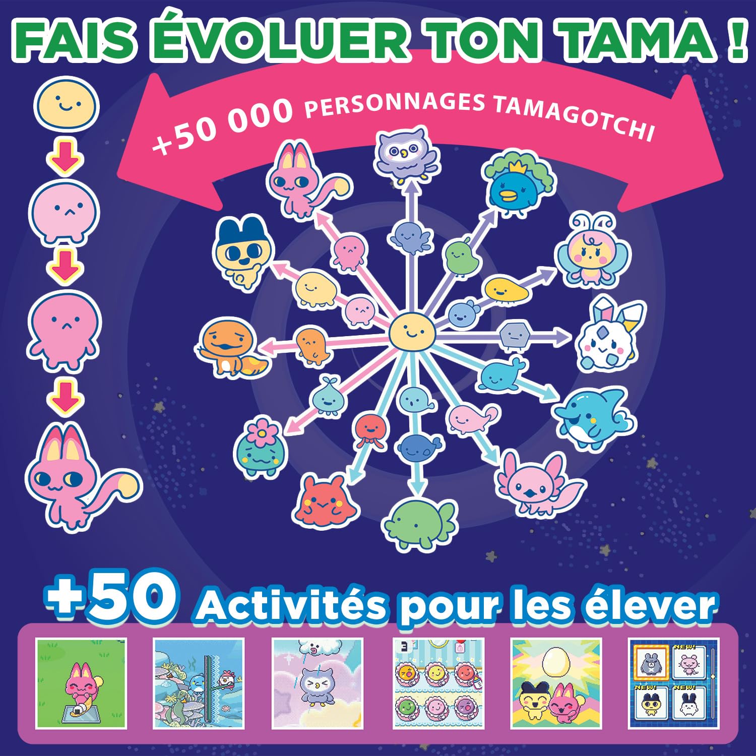 Bandai - Tamagotchi Paradise Ciel - Animal Virtuel à élever - Tamagotchi avec molette de Zoom - Jouet Interactif en français - Modèle Ciel Violet et Rose - Jouet Enfant 6 Ans et + - 43423 - 2