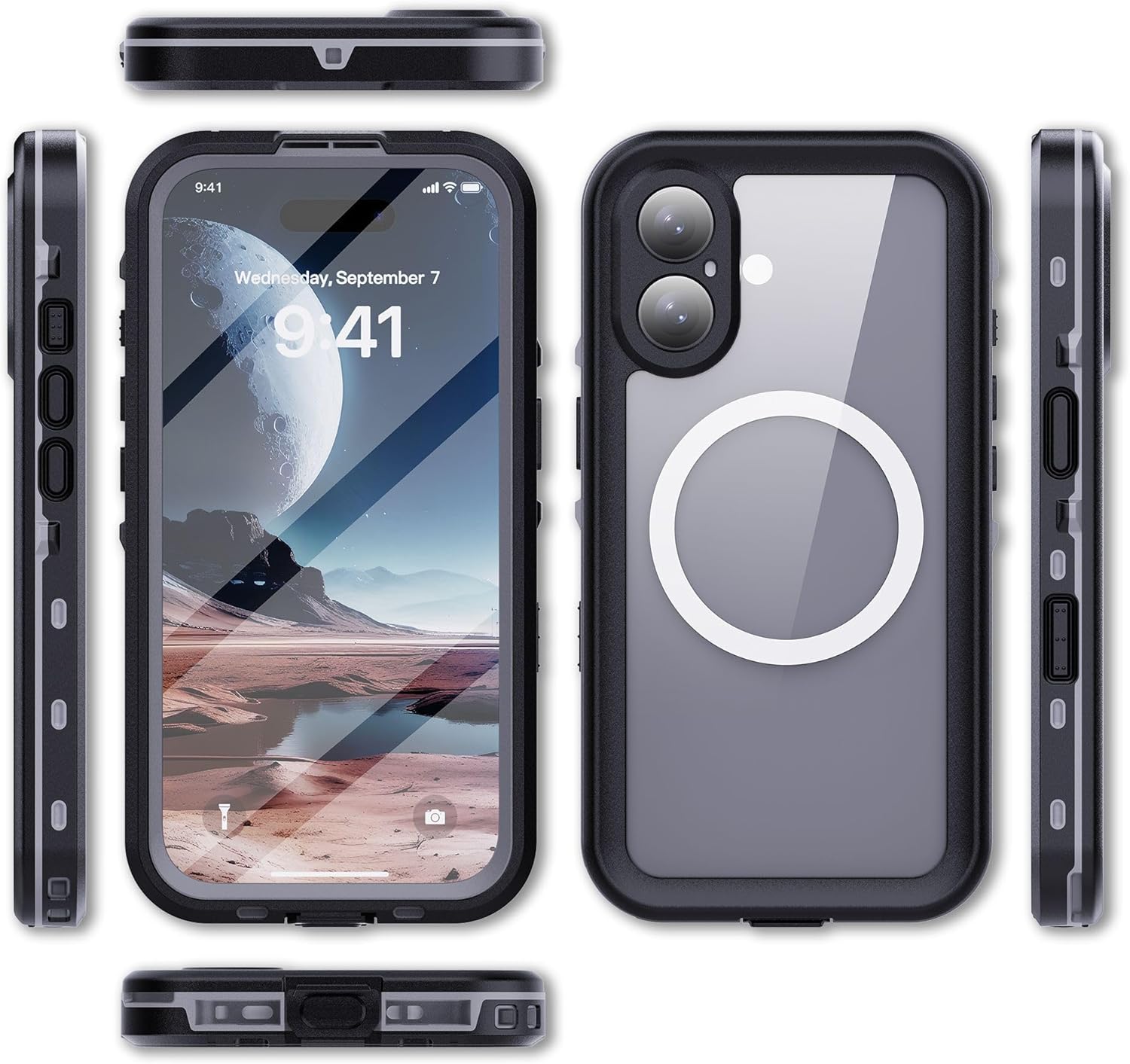 Waterproof Case for iPhone 16 pro max - Black - Built in Screen Protector - [IP68 Underwater][6.6FT Military Dropproof]-